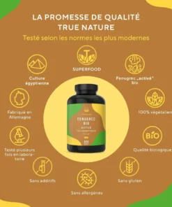 Fenugrec Bio, fenugrec, allaitement, digestion, glycémie, protéines, fibres, minéraux, vegan, végétal, sans gluten, sans lactose, sans additifs, TRUE NATURE, gélules, complément alimentaire, superaliment, santé, bien-être