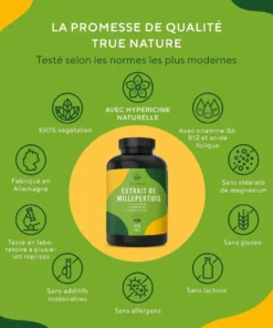 Millepertuis - 3600mg/jour - 1,35mg Hypéricine - 200 Gélules - Humeur, Sérénité & Sommeil - Vitamines B - Vegan - TRUE NATURE