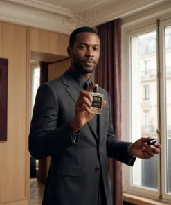 Homme d'affaires élégant, habitant dans un appartement de lux haussmannien à Paris, qui se parfume avec un parfum d'exception, Sinaï, de la maison Badar parfum