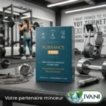 Puissance 1000 boîtes de 60 gélules posées sur une table dans une salle de sport de luxe.