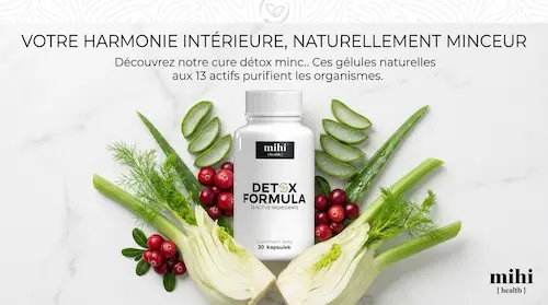 Visuel publicitaire intégrant des éléments végétaux naturels comme l'aloe vera pour symboliser la purification corporelle et la perte de poids de la cure détox minceur.
